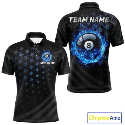 Fire Flame 8 Ball Pool Polo Quarter-Zip Billiard Shirt For Men Custom Blue Billiard Team Attire NYN4046