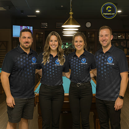 Fire Flame 8 Ball Pool Polo Quarter-Zip Billiard Shirt For Women Custom Blue Billiard Team Attire NYN4046