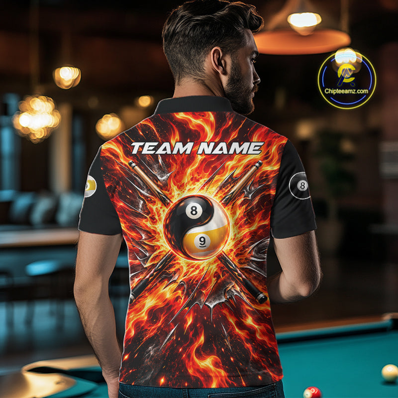 Personalized Yin Yang 8 Ball 9 Ball Billiard Shirt For Men Red Flame Pool Billiard Jersey Team Uniform NYN4792
