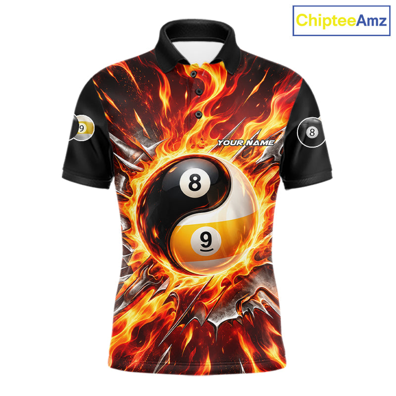 Personalized Yin Yang 8 Ball 9 Ball Billiard Shirt For Men Red Flame Pool Billiard Jersey Team Uniform NYN4792