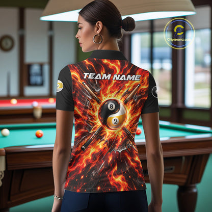 Personalized Yin Yang 8 Ball 9 Ball Billiard Shirt For Women Red Flame Pool Billiard Jersey Team Uniform NYN4792