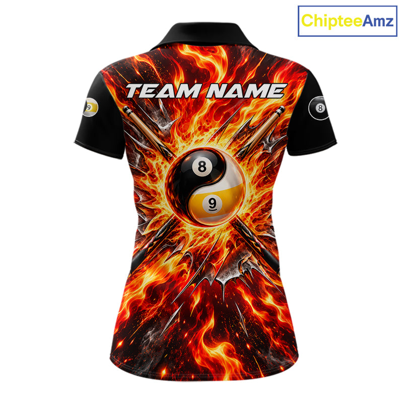 Personalized Yin Yang 8 Ball 9 Ball Billiard Shirt For Women Red Flame Pool Billiard Jersey Team Uniform NYN4792