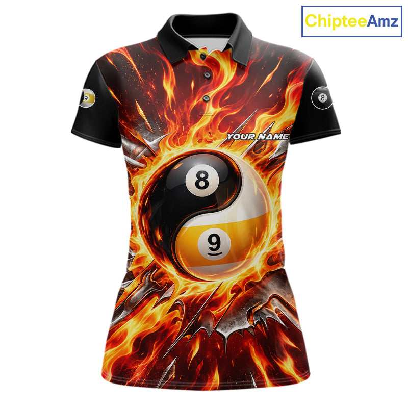 Personalized Yin Yang 8 Ball 9 Ball Billiard Shirt For Women Red Flame Pool Billiard Jersey Team Uniform NYN4792