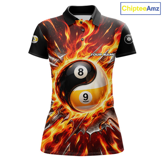 Personalized Yin Yang 8 Ball 9 Ball Billiard Shirt For Women Red Flame Pool Billiard Jersey Team Uniform NYN4792