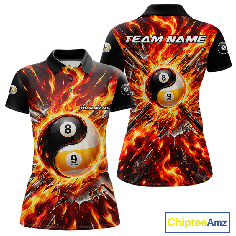 Personalized Yin Yang 8 Ball 9 Ball Billiard Shirt For Women Red Flame Pool Billiard Jersey Team Uniform NYN4792