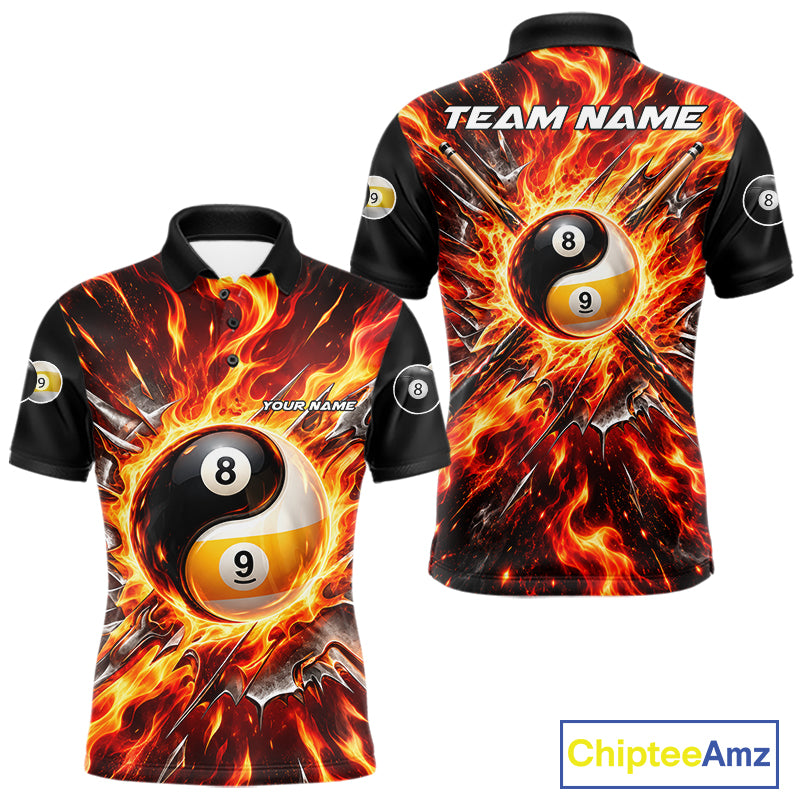 Personalized Yin Yang 8 Ball 9 Ball Billiard Shirt For Men Red Flame Pool Billiard Jersey Team Uniform NYN4792
