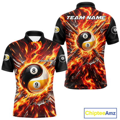 Personalized Yin Yang 8 Ball 9 Ball Billiard Shirt For Men Red Flame Pool Billiard Jersey Team Uniform NYN4792