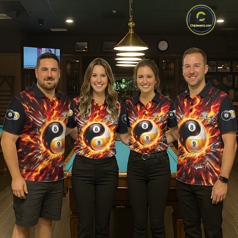 Personalized Yin Yang 8 Ball 9 Ball Billiard Shirt For Women Red Flame Pool Billiard Jersey Team Uniform NYN4792