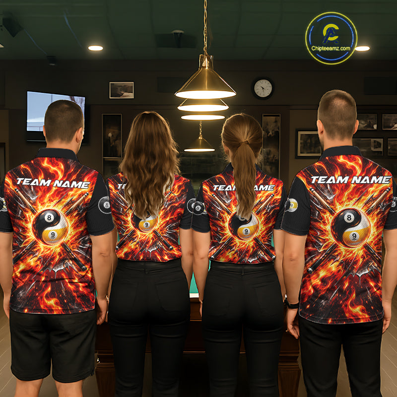 Personalized Yin Yang 8 Ball 9 Ball Billiard Shirt For Women Red Flame Pool Billiard Jersey Team Uniform NYN4792