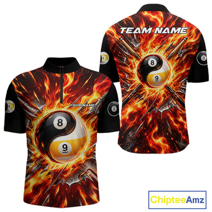Personalized Yin Yang 8 Ball 9 Ball Billiard Shirt For Men Red Flame Pool Billiard Jersey Team Uniform NYN4792