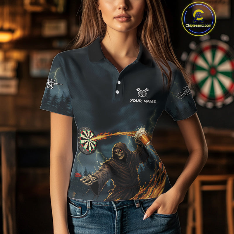 Custom Funny Play Darts & Beer Grim Reaper Dartboard Women Darts Polo Shirt Dart Jerseys NYN1914
