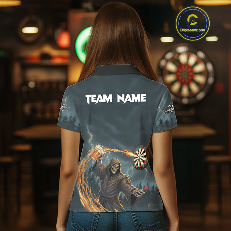 Custom Funny Play Darts & Beer Grim Reaper Dartboard Women Darts Polo Shirt Dart Jerseys NYN1914