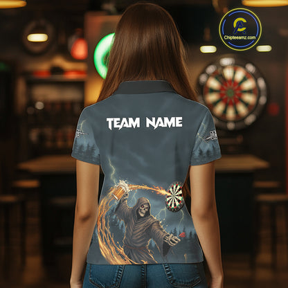 Custom Funny Play Darts & Beer Grim Reaper Dartboard Women Darts Polo Shirt Dart Jerseys NYN1914