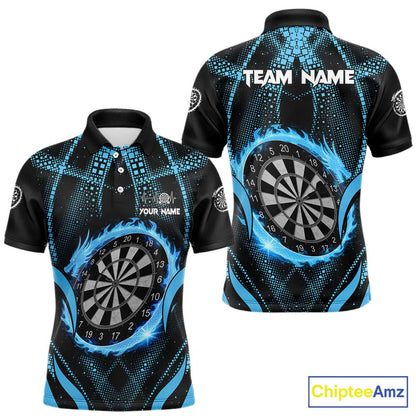 Custom Flaming Dragon Blue Digital Flow Men Darts Polo Team Shirt Dart League Jerseys NYN2177