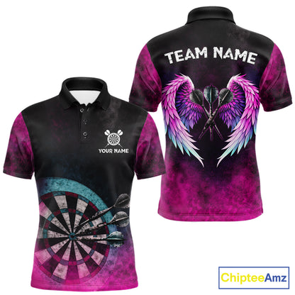 Blue & Pink Tie Dye Grunge Darts Polo Shirts For Men Custom Wings Dartboard Team Jerseys NYN2447