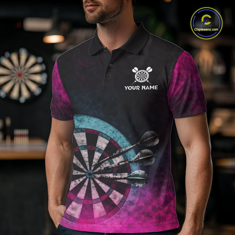 Blue & Pink Tie Dye Grunge Darts 1/4-Zip Shirts For Men Custom Wings Dartboard Team Jerseys NYN2447