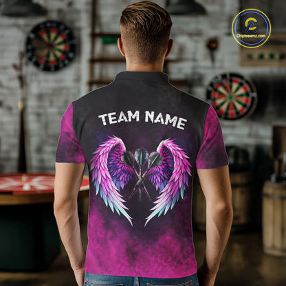 Blue & Pink Tie Dye Grunge Darts 1/4-Zip Shirts For Men Custom Wings Dartboard Team Jerseys NYN2447