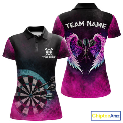 Blue & Pink Tie Dye Grunge Darts Polo Shirts For Women Custom Wings Dartboard Team Jerseys NYN2447