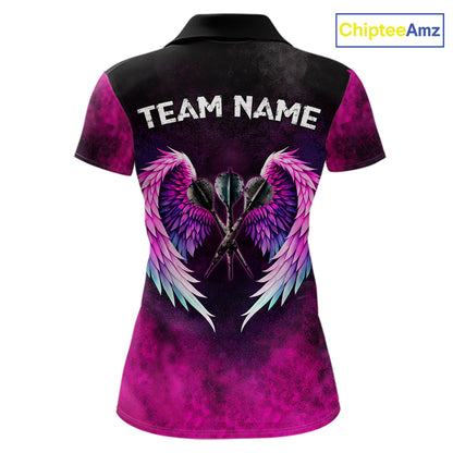 Blue & Pink Tie Dye Grunge Darts 1/4-Zip Shirts For Women Custom Wings Dartboard Team Jerseys NYN2447