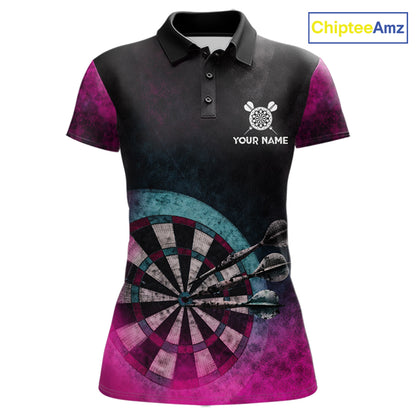 Blue & Pink Tie Dye Grunge Darts Polo Shirts For Women Custom Wings Dartboard Team Jerseys NYN2447