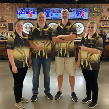 Load image into Gallery viewer, Black And Gold Crown Dartboard Men Darts Polo &amp; 1/4-Zip Shirt Custom Light Gold Dart Team Jersey NYN3032