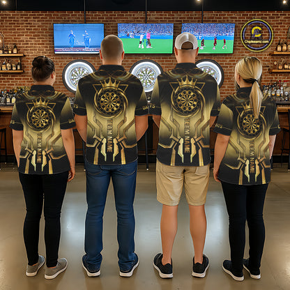 Black And Gold Crown Dartboard Women Darts Polo & 1/4-Zip Shirt Custom Light Gold Dart Team Jersey NYN3032