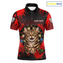 Load image into Gallery viewer, Black And Red Splatter Paint Dartboard Custom Funny Cat Darts Shirt For Men Outfits Darts Jersey NYN3038