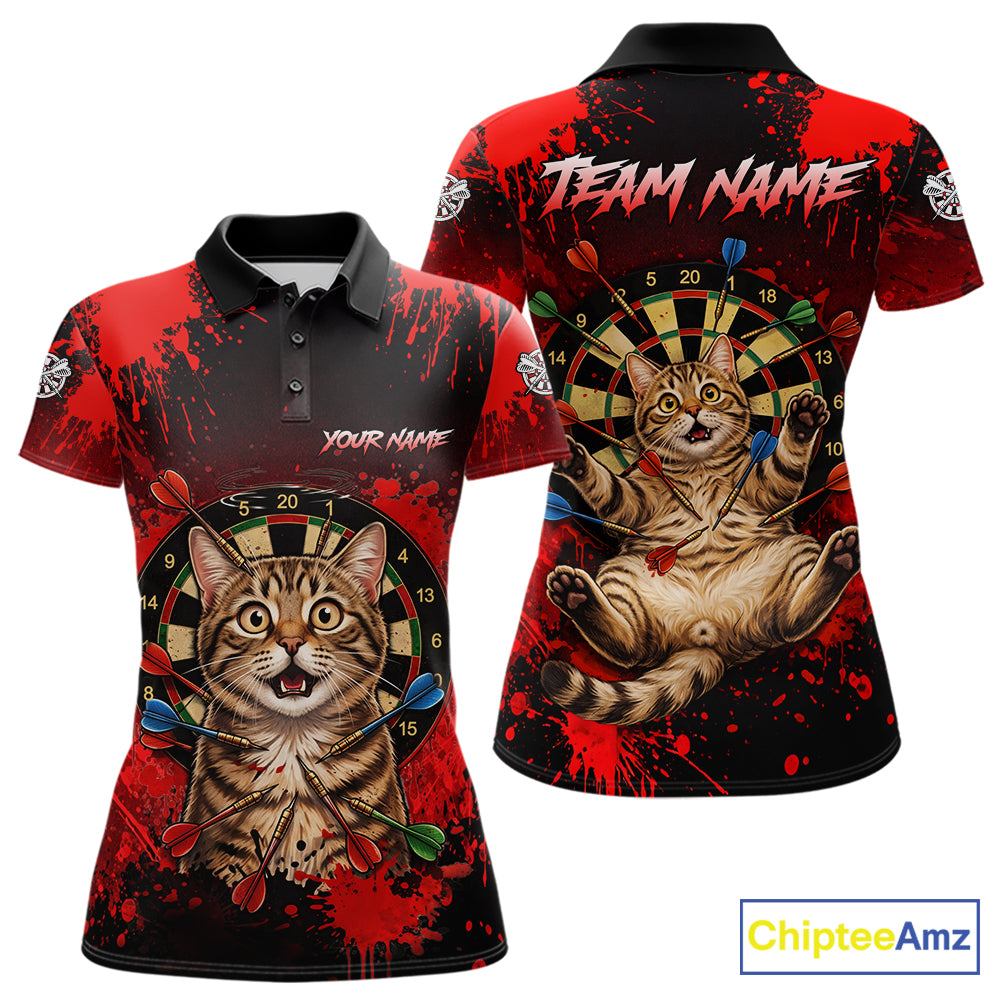 Black And Red Splatter Paint Dartboard Custom Funny Cat Darts Shirt For Women Outfits Darts Jersey NYN3038