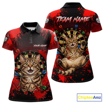Black And Red Splatter Paint Dartboard Custom Funny Cat Darts Shirt For Women Outfits Darts Jersey NYN3038