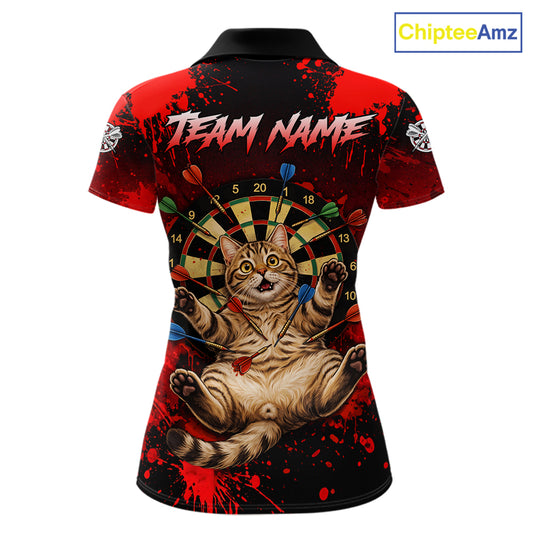 Black And Red Splatter Paint Dartboard Custom Funny Cat Darts Shirt For Women Outfits Darts Jersey NYN3038