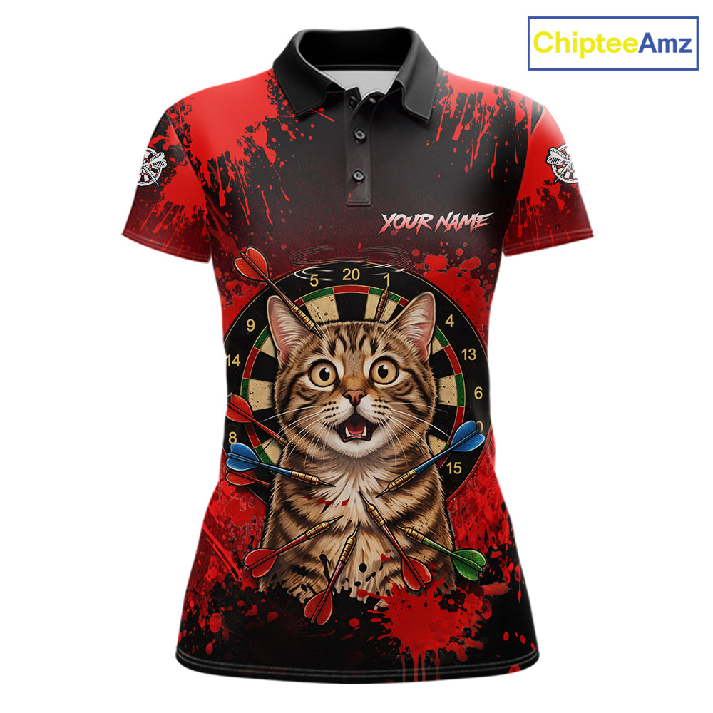 Black And Red Splatter Paint Dartboard Custom Funny Cat Darts Shirt For Women Outfits Darts Jersey NYN3038