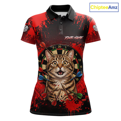 Black And Red Splatter Paint Dartboard Custom Funny Cat Darts Shirt For Women Outfits Darts Jersey NYN3038