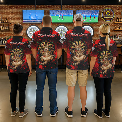 Black And Red Splatter Paint Dartboard Custom Funny Cat Darts Shirt For Men Outfits Darts Jersey NYN3038