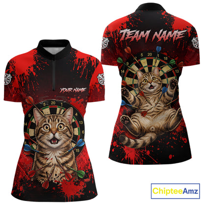 Black And Red Splatter Paint Dartboard Custom Funny Cat Darts Shirt For Women Outfits Darts Jersey NYN3038