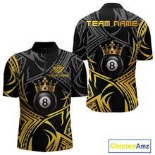 Load image into Gallery viewer, Gold Tribal Crown men's quarter-zip billiard jersey featuring elegant tribal crown graphics, custom pool tournament uniform, personalized APA league shirt, premium cue sports athletic apparel