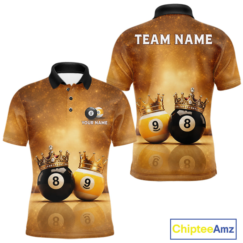 Personalized Gold Crown 8 Ball & 9 Ball Billiard Shirt For Men Custom Billiard Pool Team Jerseys NYN4052