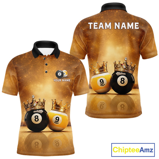 Personalized Gold Crown 8 Ball & 9 Ball Billiard Shirt For Men Custom Billiard Pool Team Jerseys NYN4052