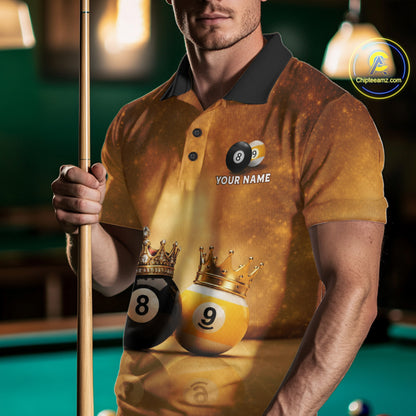 Personalized Gold Crown 8 Ball & 9 Ball Billiard Shirt For Men Custom Billiard Pool Team Jerseys NYN4052