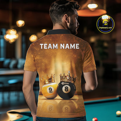 Personalized Gold Crown 8 Ball & 9 Ball Billiard Shirt For Men Custom Billiard Pool Team Jerseys NYN4052