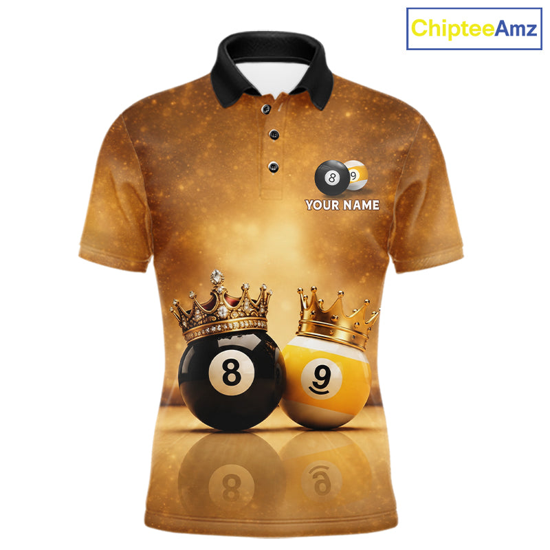 Personalized Gold Crown 8 Ball & 9 Ball Billiard Shirt For Men Custom Billiard Pool Team Jerseys NYN4052