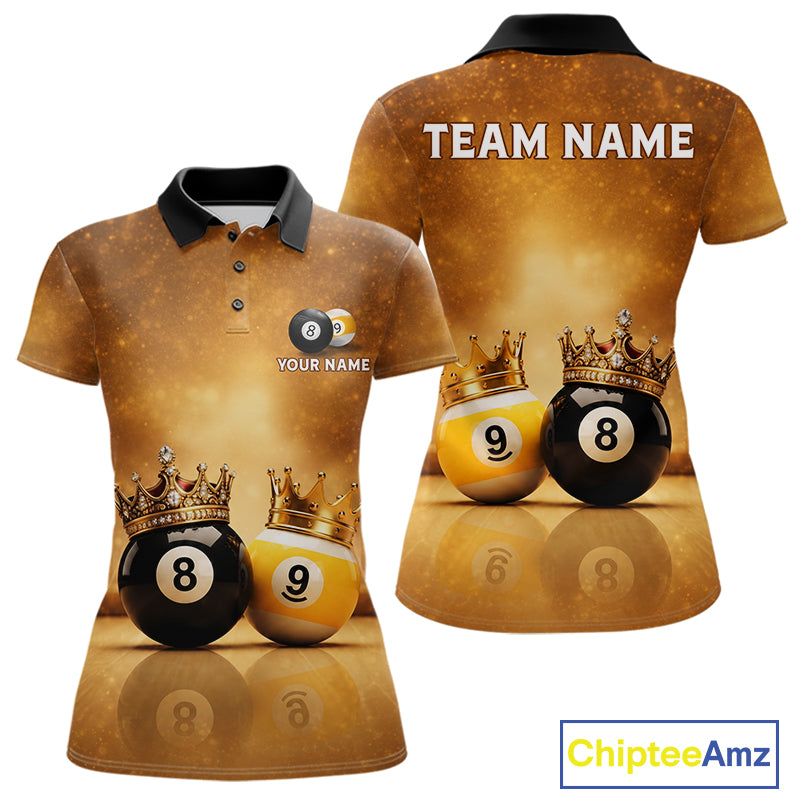 Personalized Gold Crown 8 Ball & 9 Ball Billiard Shirt For Women Custom Billiard Pool Team Jerseys NYN4052