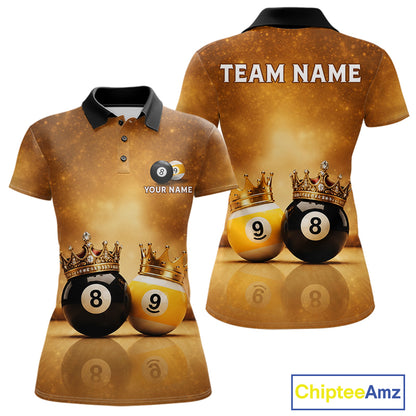 Personalized Gold Crown 8 Ball & 9 Ball Billiard Shirt For Women Custom Billiard Pool Team Jerseys NYN4052