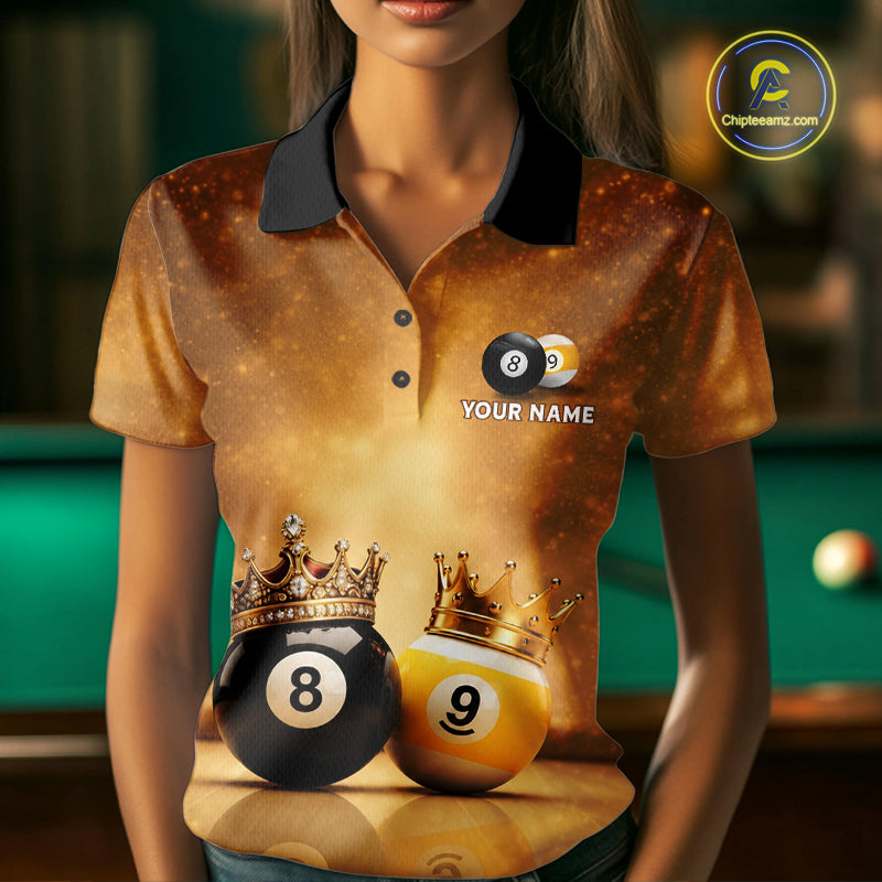 Personalized Gold Crown 8 Ball & 9 Ball Billiard Shirt For Women Custom Billiard Pool Team Jerseys NYN4052