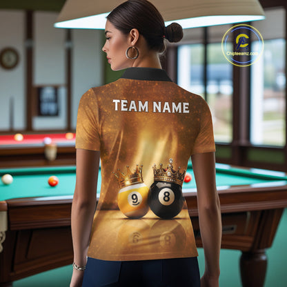 Personalized Gold Crown 8 Ball & 9 Ball Billiard Shirt For Women Custom Billiard Pool Team Jerseys NYN4052