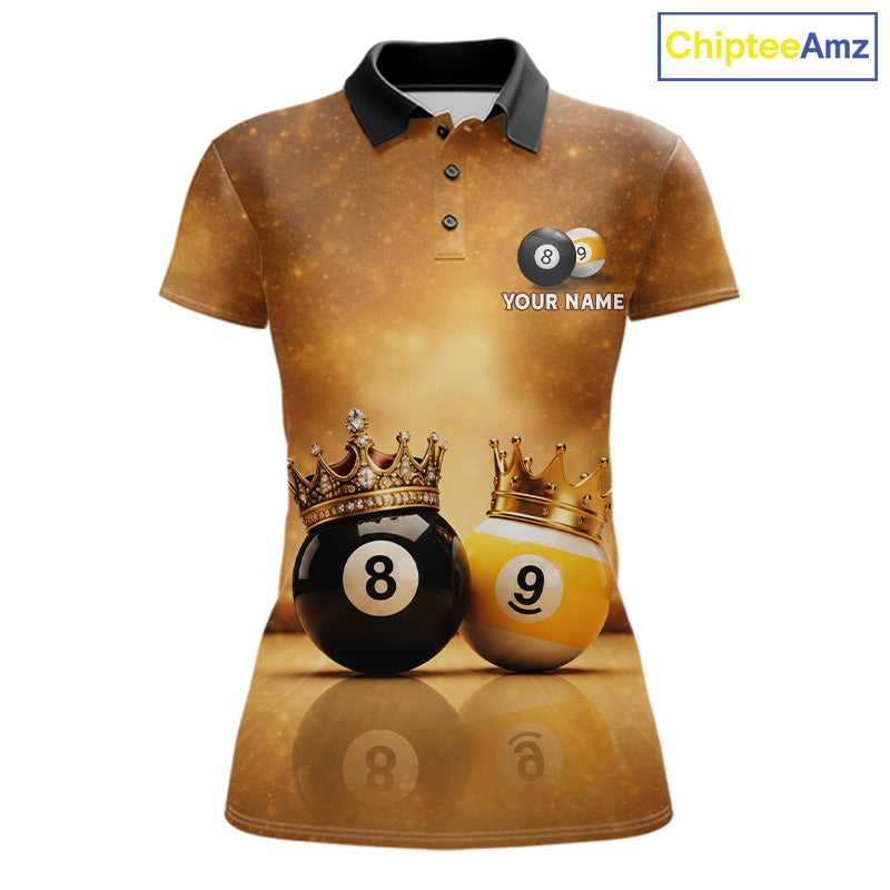 Personalized Gold Crown 8 Ball & 9 Ball Billiard Shirt For Women Custom Billiard Pool Team Jerseys NYN4052