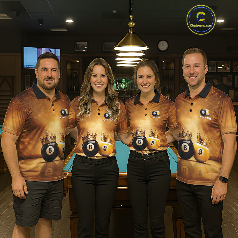 Personalized Gold Crown 8 Ball & 9 Ball Billiard Shirt For Men Custom Billiard Pool Team Jerseys NYN4052