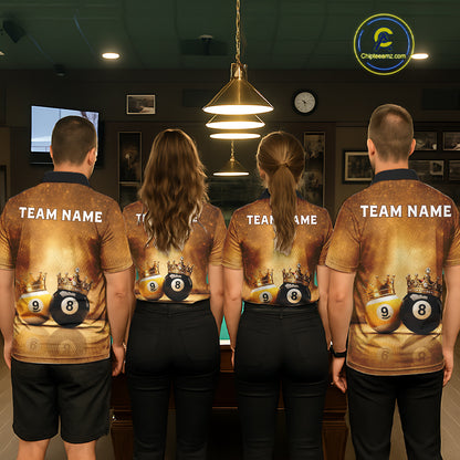 Personalized Gold Crown 8 Ball & 9 Ball Billiard Shirt For Men Custom Billiard Pool Team Jerseys NYN4052
