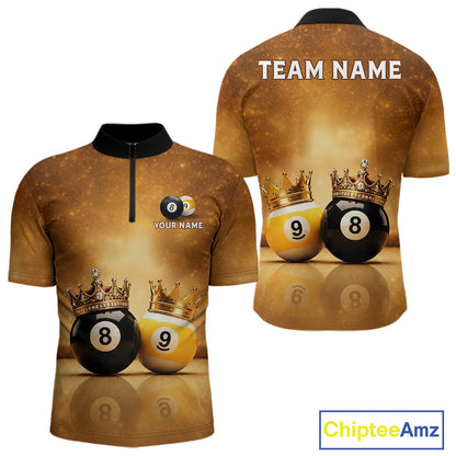Personalized Gold Crown 8 Ball & 9 Ball Billiard Shirt For Men Custom Billiard Pool Team Jerseys NYN4052