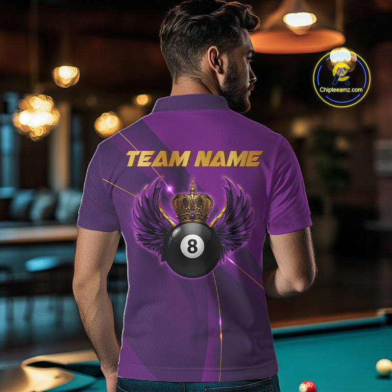 Purple & Gold Crown Billiard 8 Ball Wings Billiard Shirts For Men Custom Billiard Pool Team Outfits NYN4057