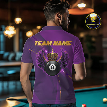 Purple & Gold Crown Billiard 8 Ball Wings Billiard Shirts For Men Custom Billiard Pool Team Outfits NYN4057